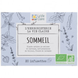 Infusion sommeil, plante entière de mélisse
et verveine, inflorescence de tilleul, fleur de lavande.