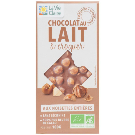 Chocolat au lait aux noisettes entières, 38% de cacao minimum. - La Vie  Claire Saint André