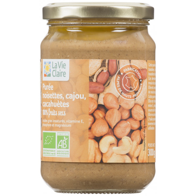 Purée noisettes, cajou, cacahuètes 100% fruits secs bio - La Vie Claire  Saint André