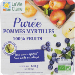 Pure pommes myrtilles, 100% fruits.