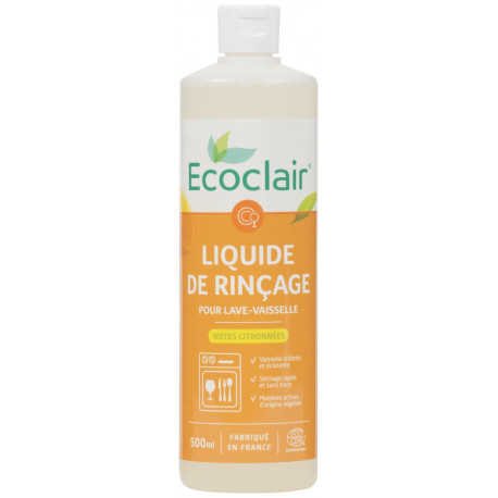 Liquide rincage Ecoclair pour lave-vaisselle.