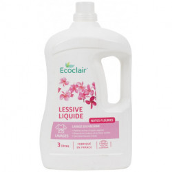 Lessive liquide Ecoclair, notes fleuries, lavage en machine.