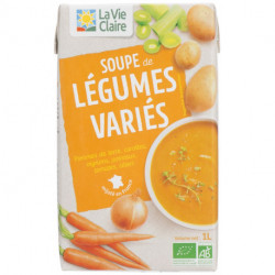 Soupe légumes varies bio (pommes de terre, carottes, oignons, poireaux, tomates, céleri)