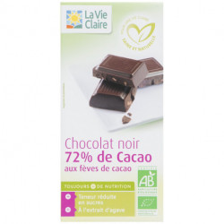 chocolat noir 72% de cacao aux fèves de cacao.