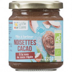 Pâte à tartiner, noisettes cacao à la coco râpée, à L'huile de coco.