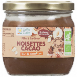 Pâte à tartiner, noisettes cacao, 35%de noisettes, sans huile de palme.